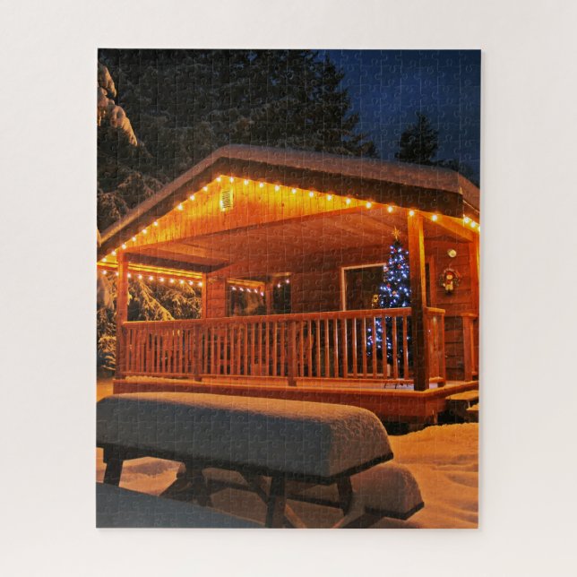 Weihnachtskabine Schnee Nacht Puzzle (Vertikal)