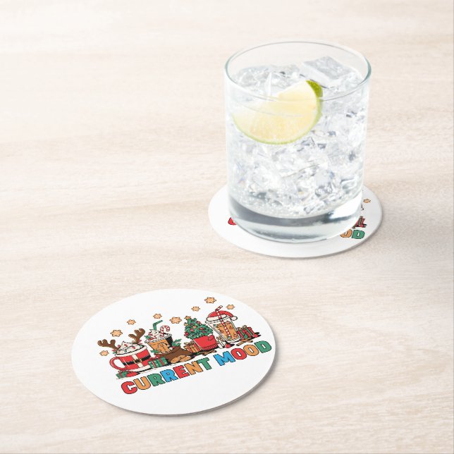 Weihnachtskaffee Cups mit spielerischen Designs Runder Pappuntersetzer (Vor Ort)