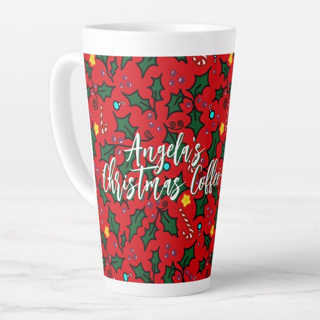 Weihnachtskaffee-Holly-Muster mit Namen Milchtasse (Linke Ecke)