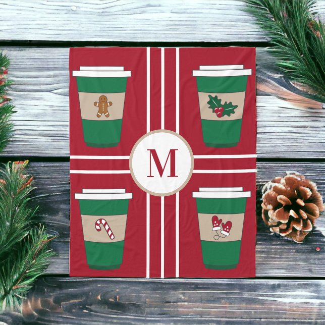 Weihnachtskaffee Lover Monogram Fleecedecke (Von Creator hochgeladen)