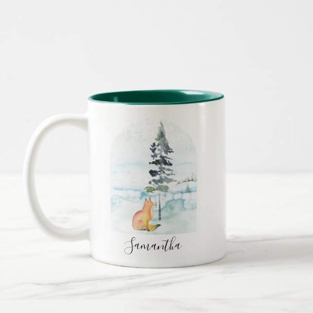 Weihnachtskaffee Mugs Wasserfarbenfox Zweifarbige Tasse (Links)
