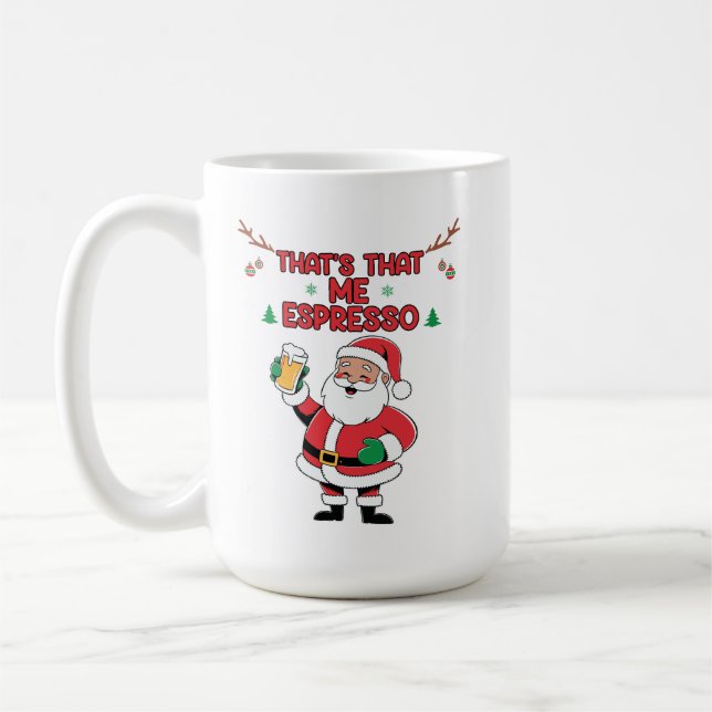 Weihnachtskaffee-Redewendungen auf einem festliche Kaffeetasse (Links)