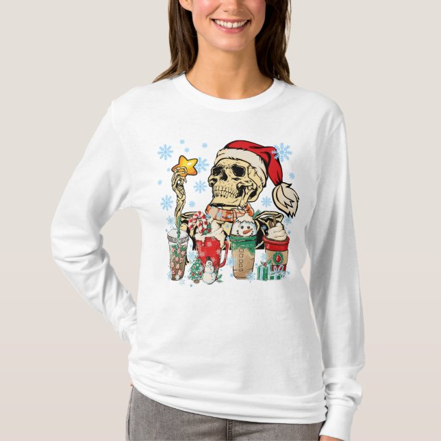 Weihnachtskaffee Skelett Latte Snowmen Süßigkeiten T-Shirt (Vorderseite)