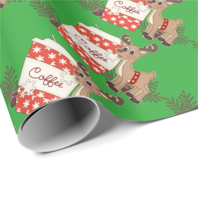 Weihnachtskaffee und Ren-Packpapier Geschenkpapier (Rolleneckpunkt)