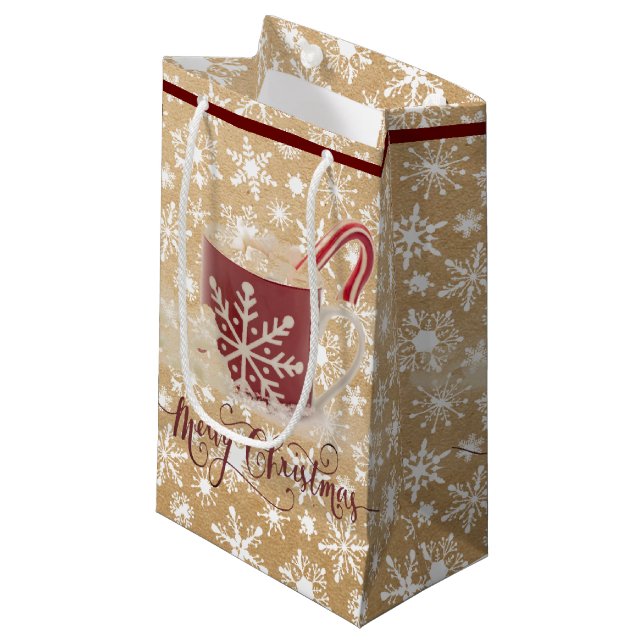 Weihnachtskakao auf Papiertüte aussehen Kleine Geschenktüte (Vorderseite Schrägansicht)