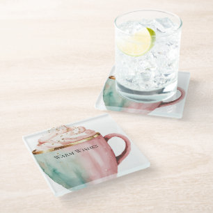 Weihnachtskakao Gold Pink Minze Warme Wünsche Glasuntersetzer
