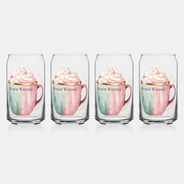 Weihnachtskakao Gold Rosa Minze Warme Wünsche Dosenglas (Vorderseite)