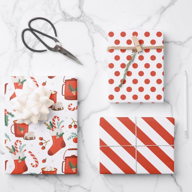 Weihnachtskakao Strumpf Wrapping Paper Set 3 Geschenkpapier Set (Vorderseite)