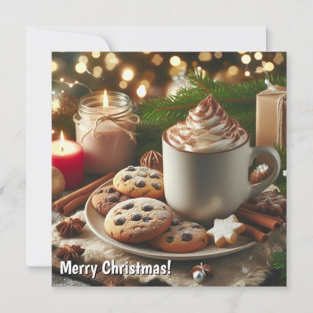 Weihnachtskakao und Kekse Frohe Weihnachten (Vorderseite)