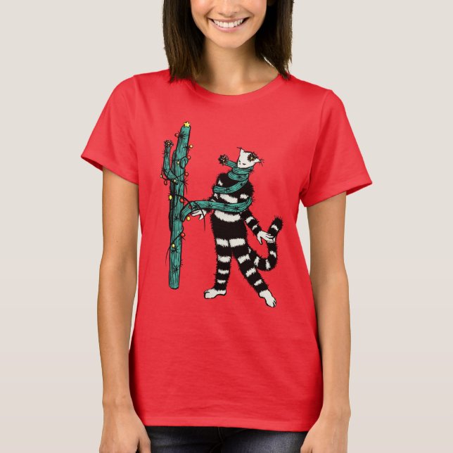Weihnachtskaktus Hugs Niedlich Kitty Cat Lover T-Shirt (Vorderseite)