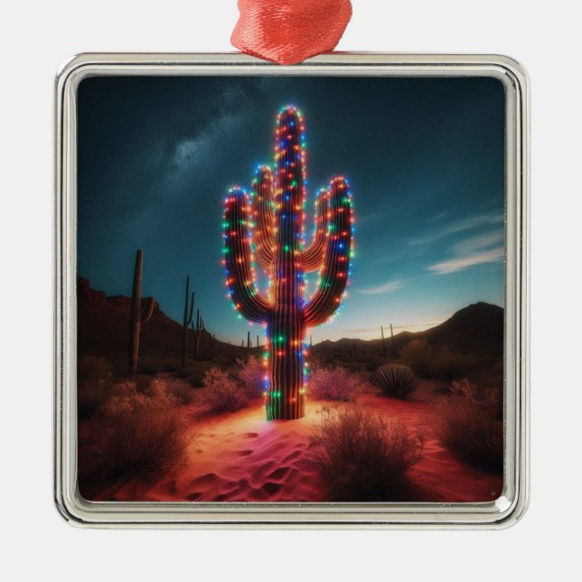 Weihnachtskaktus im Südwesten Ornament Aus Metall (Vorne)