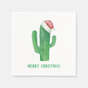Weihnachtskaktus. Neujahr. Grüne und rote Kakteen Serviette