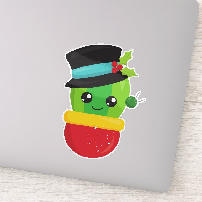 Weihnachtskaktus, Niedlicher Kaktus, Hut, Mistleto Aufkleber (Detail)