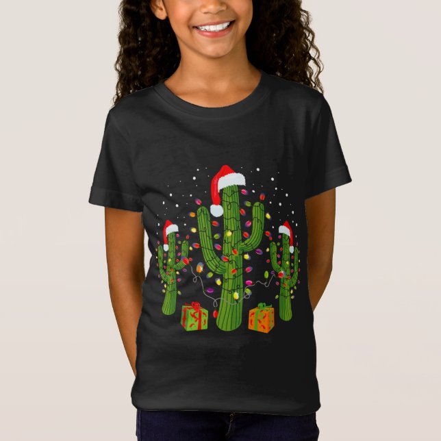 Weihnachtskaktus tragen Weihnachtsmannmützen und L T-Shirt (Vorderseite)