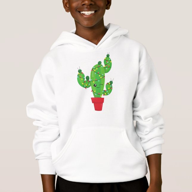 Weihnachtskaktus, Weihnachtsleuchten, Niedliche Ka Hoodie (Vorderseite)