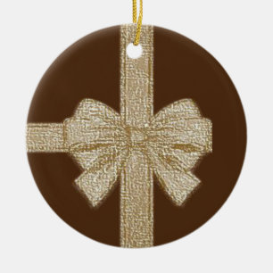 Weihnachtskalender, Beige Bow Keramik Ornament