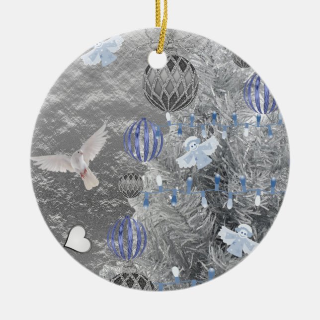 Weihnachtskalender, blaues Silber Keramik Ornament (Vorne)