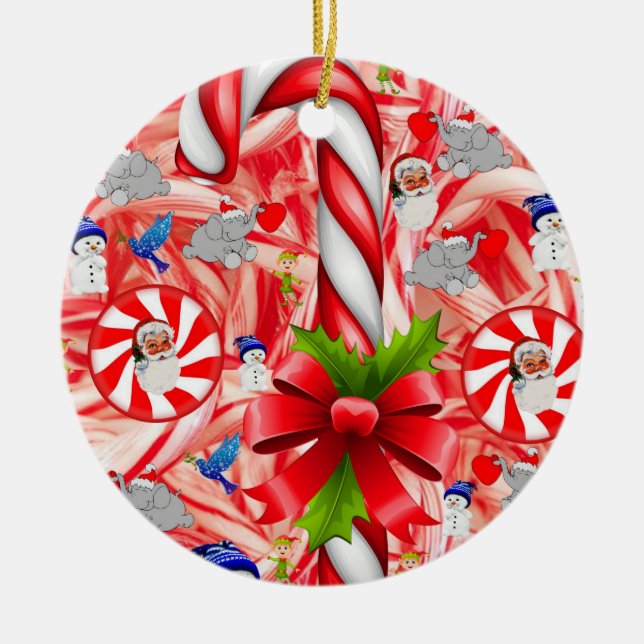 Weihnachtskalender, Candy Cane Keramik Ornament (Vorne)