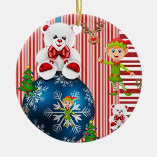 Weihnachtskalender, Elf-Teddy-Bär Keramik Ornament