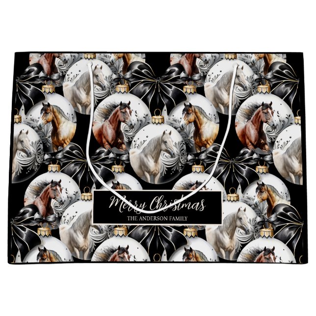 Weihnachtskalender für Pferde in schwarz und gold Große Geschenktüte (Vorderseite)