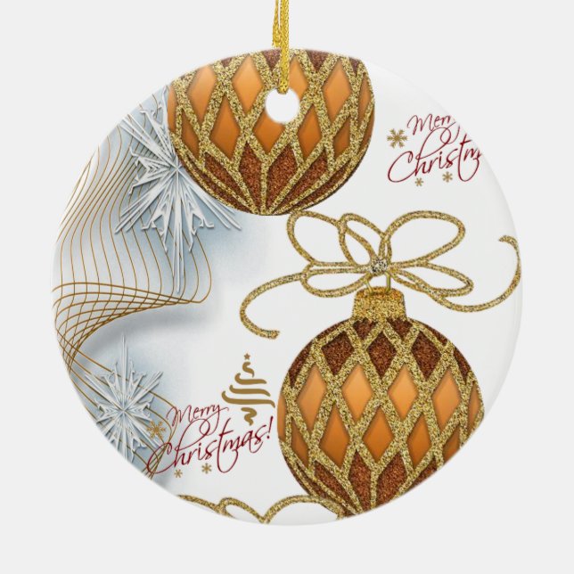 Weihnachtskalender, Goldbälle Keramik Ornament (Hinten)