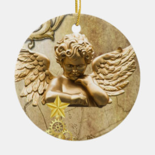 Weihnachtskalender, Goldener Engel Keramik Ornament