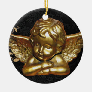 Weihnachtskalender, Goldener Engel Keramik Ornament