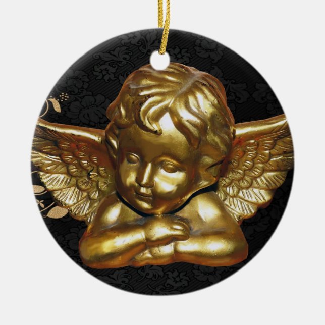 Weihnachtskalender, Goldener Engel Keramik Ornament (Vorne)