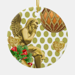 Weihnachtskalender, Goldener Engel Keramik Ornament