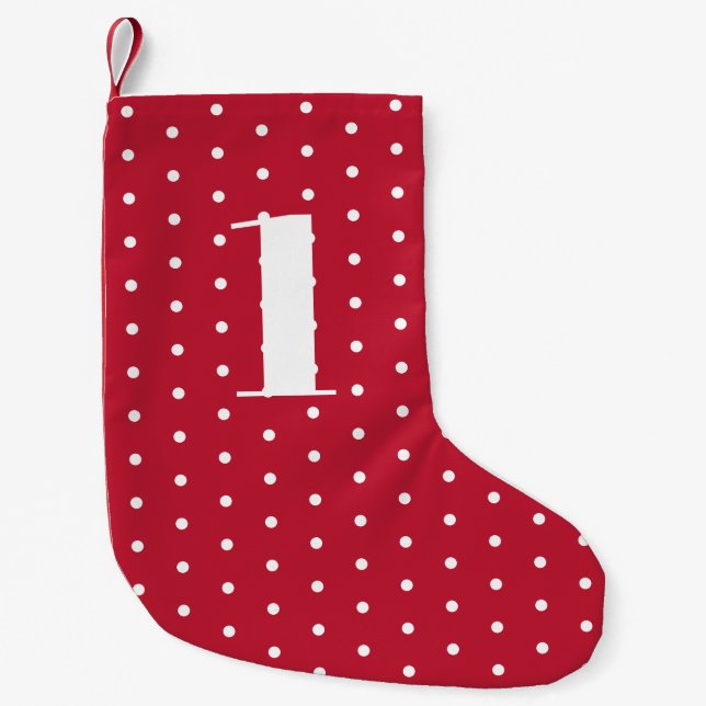 Weihnachtskalender Red White Polka Dot Kleiner Weihnachtsstrumpf (Vorderseite)