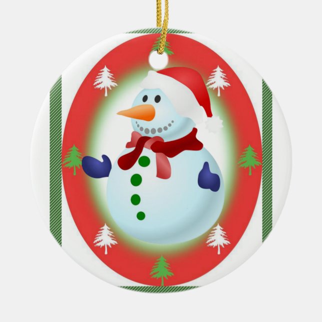 Weihnachtskalender, Schneemann Keramik Ornament (Vorne)