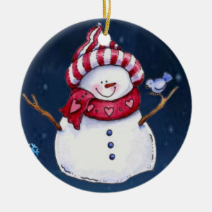 Weihnachtskalender, Schneemann Keramik Ornament