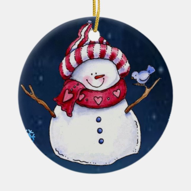 Weihnachtskalender, Schneemann Keramik Ornament (Vorne)