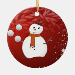Weihnachtskalender, Schneemann Keramik Ornament