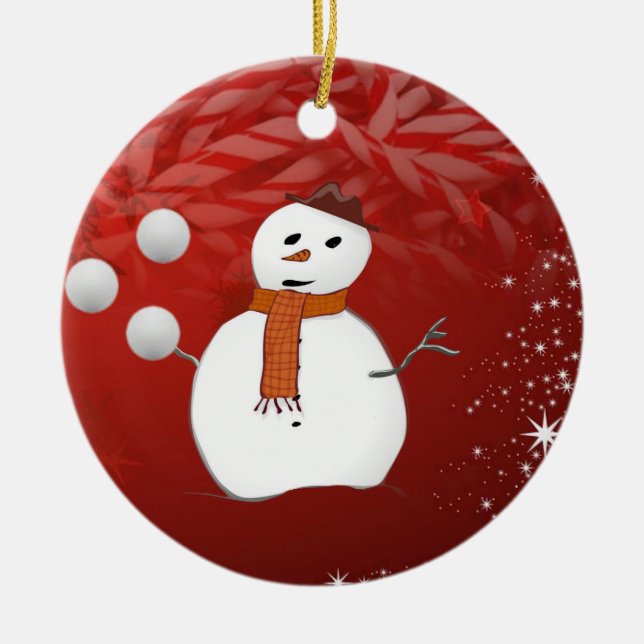 Weihnachtskalender, Schneemann Keramik Ornament (Vorne)