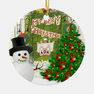 Weihnachtskalender, Schneemann Keramik Ornament