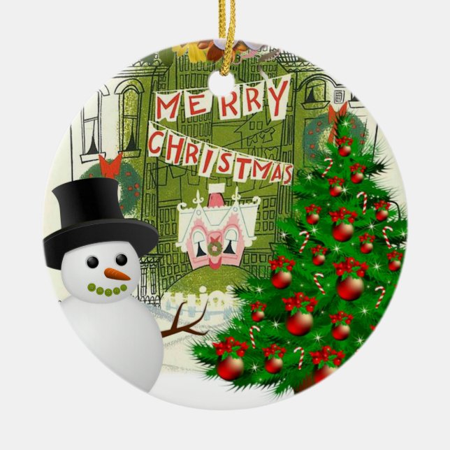 Weihnachtskalender, Schneemann Keramik Ornament (Vorne)