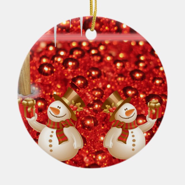 Weihnachtskalender, Schneemann Keramik Ornament (Vorne)