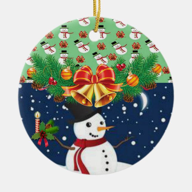 Weihnachtskalender, Schneemann Keramik Ornament (Vorne)