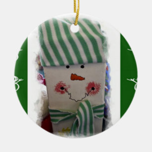 Weihnachtskalender, Schneemann Keramik Ornament