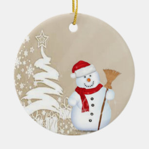Weihnachtskalender, Schneemann Keramik Ornament