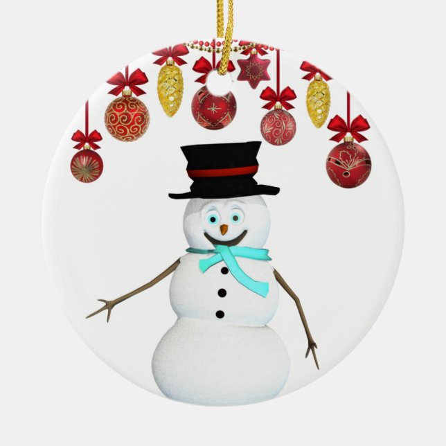 Weihnachtskalender, Schneemann Keramik Ornament (Vorne)