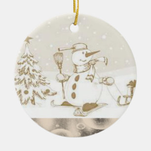 Weihnachtskalender, Schneemann Keramik Ornament