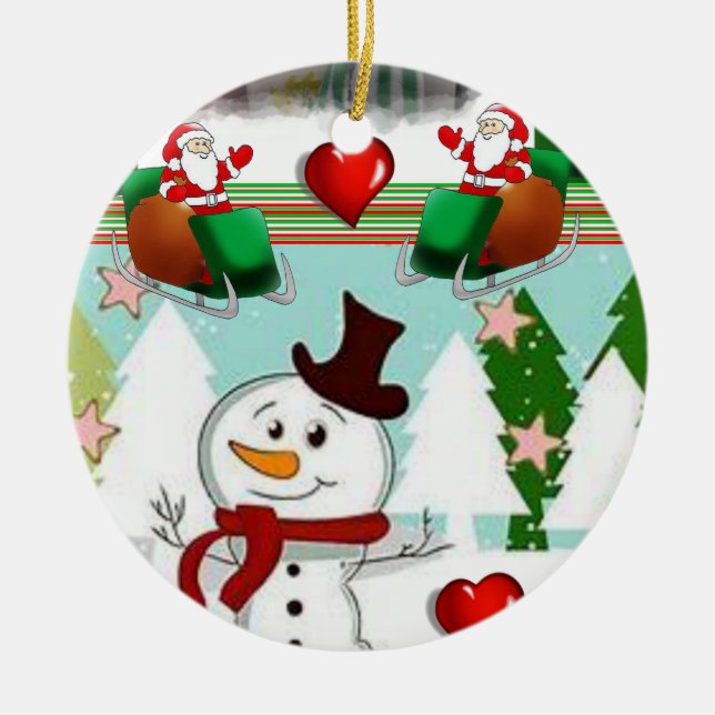 Weihnachtskalender, Schneemann Keramik Ornament (Vorne)