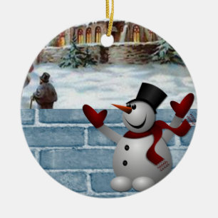 Weihnachtskalender, Schneemann Keramik Ornament