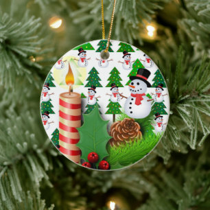 Weihnachtskalender, Snowman Candle Keramik Ornament
