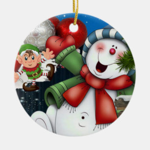 Weihnachtskalender, Snowman Elf Keramik Ornament