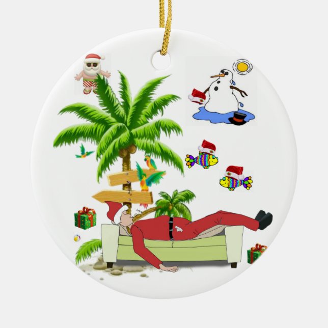 Weihnachtskalender, Summer Beach Bum Santa Keramik Ornament (Vorne)