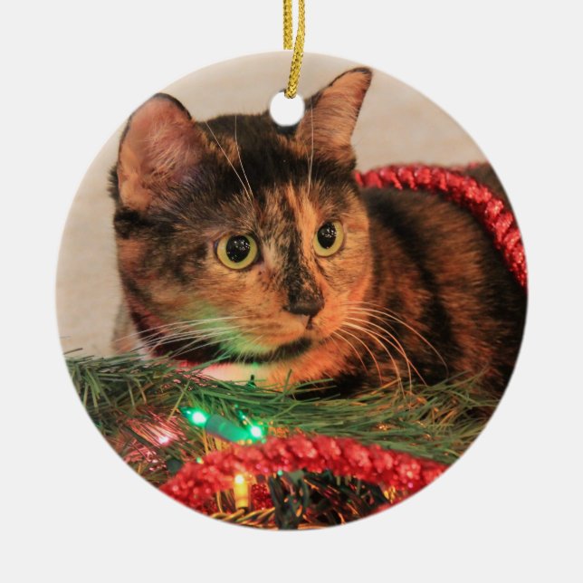Weihnachtskaliko-Katzen-Verzierung Keramikornament (Vorne)