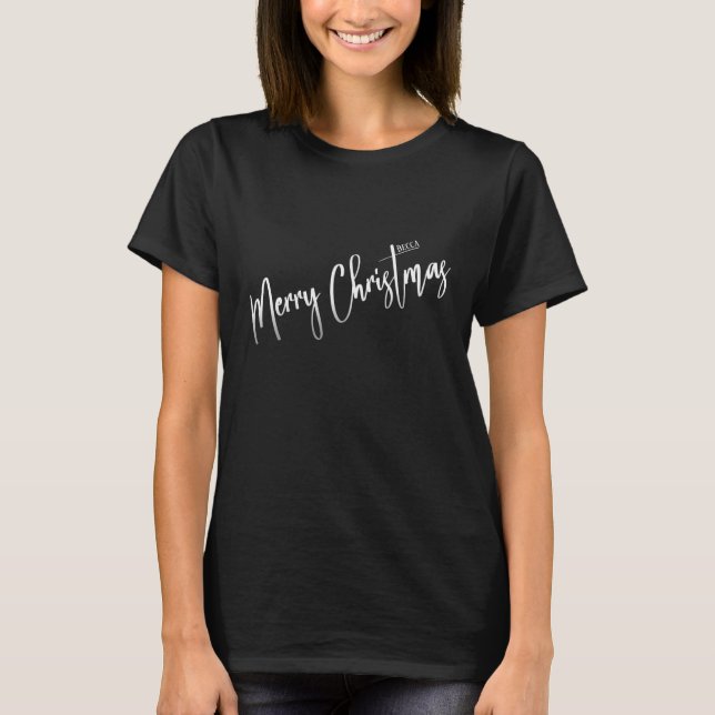 Weihnachtskalligraphie Silver Niedlich Moderne Seg T-Shirt (Vorderseite)